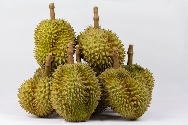 King of fruits  durian fresh cut isolated object on white wall