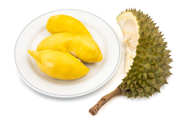 Re dei frutti, durian su fondo bianco