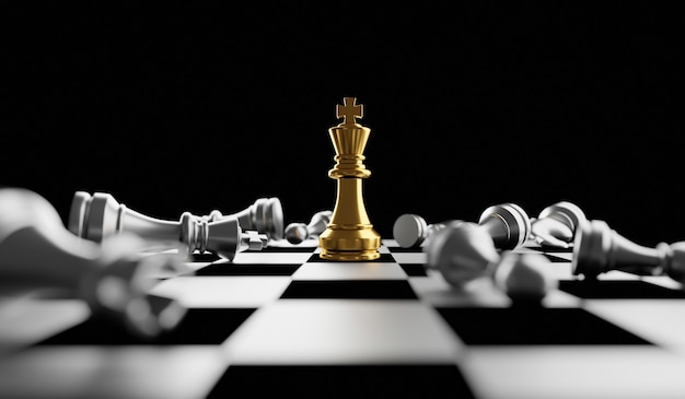 King golden chess standing on chess board concept of business strategic plan and professional leader