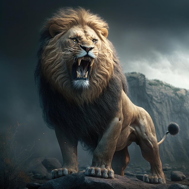 King of the jungle, a majestic lion roars with awe inspiring might AI  Generated 31586566 Stock Photo at Vecteezy