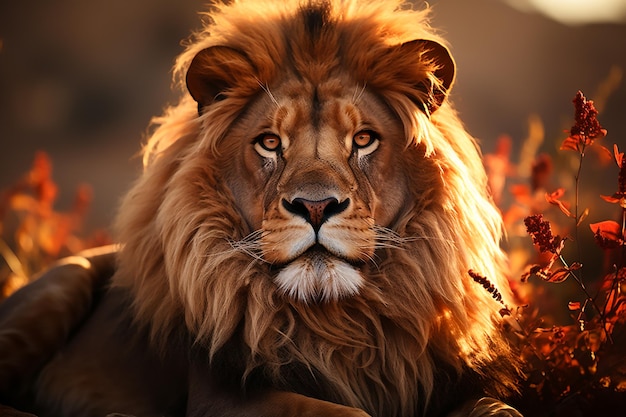 The King of the Jungle A Powerful Lion in Its Natural Habitat Ai Generative