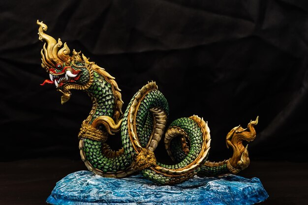 King of naga naka Thailand dragon or serpent king in the dark