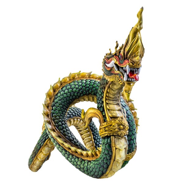 King of naga naka Thailand dragon or serpent king on white background