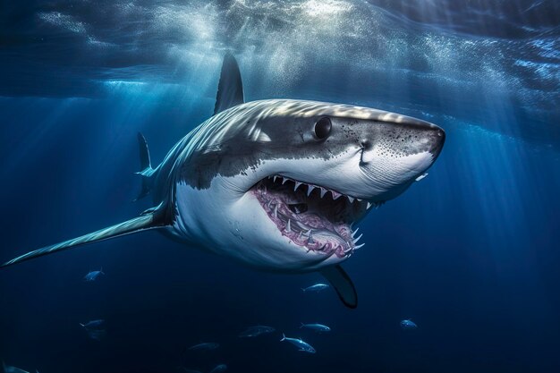 The King of the Ocean The Great White male shark Hunter underwater view Guadalupe island Mexico AI Generative