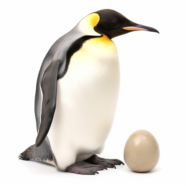 King penguin and his egg closeup isolated on white unusual bird