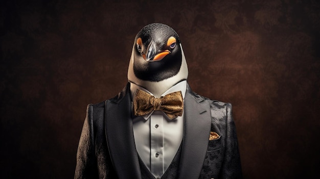 Photo a king penguin in small tuxedo ar wallpaper