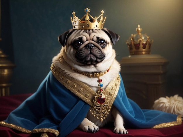 King Pug Wearing Crown