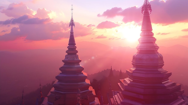 King and Queen pagoda of Doi Inthanon Chiangmai Thailand Generative AI