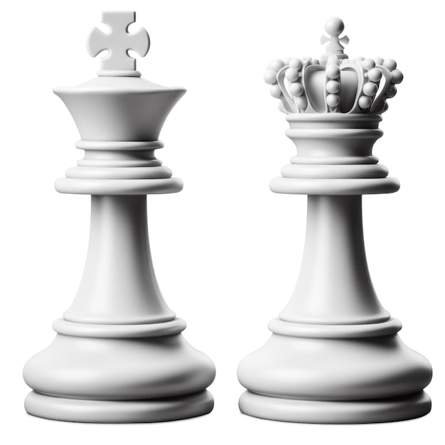 King and Queen white chess piece isolated on white background 3D AI generative illustration