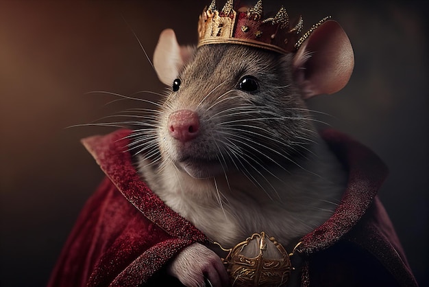 King of a rat in royal robe and crown on throne