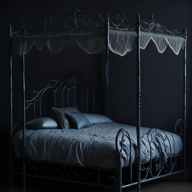 Photo a king size bed design with carving