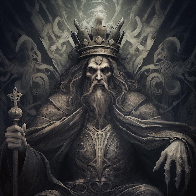 Premium AI Image  A dark fantasy art style image of a king sitting on a  throne.