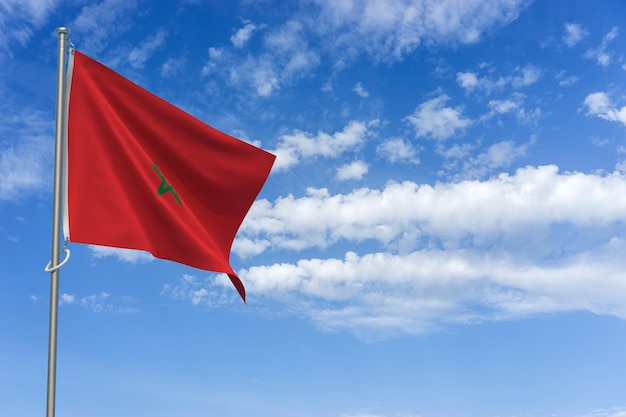 Kingdom of Morocco Flag Over Blue Sky Background 3D Illustration