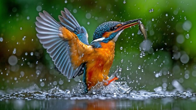 A kingfisher in action snaring its preyxAxA