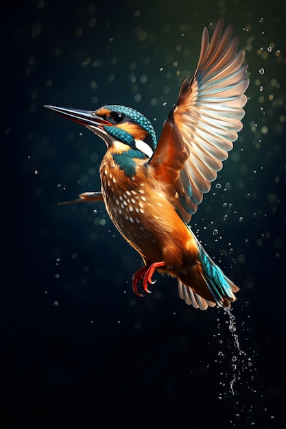 Kingfisher 새는 물 영화 사진에서 물고기를 잡습니다.