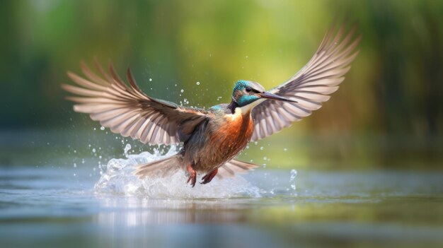 Kingfisher bird over water in natural environment
