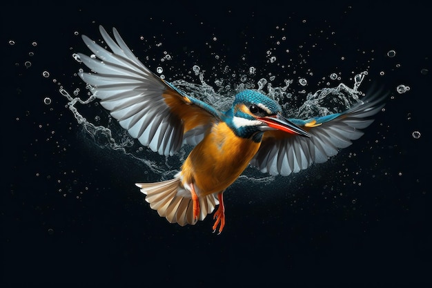 Kingfisher in flight with Ai Generated