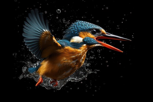 Kingfisher fly and water splash with Ai Generated