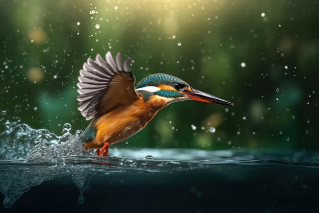 Kingfisher flying and water splash with Ai Generated