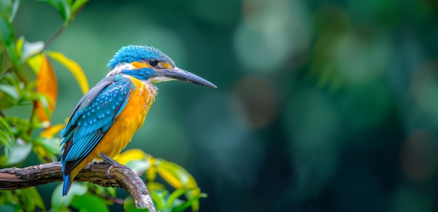 Kingfisher met een levendige blauwe en oranje verenkleed die in de jungle zit