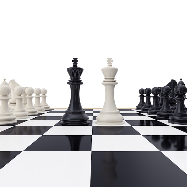 白で隔離されるチェス盤の王に直面