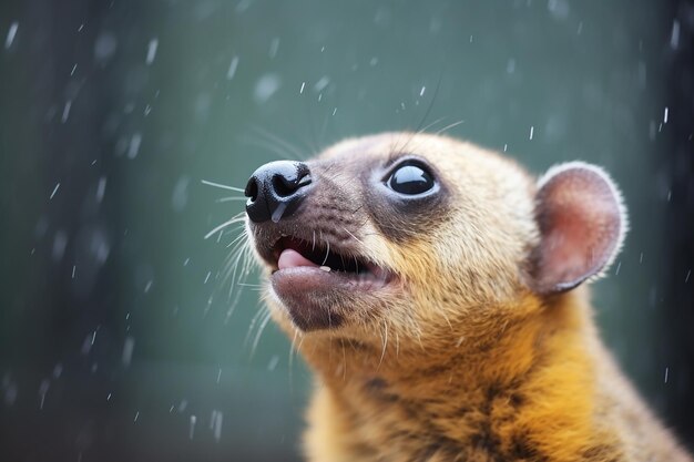 Kinkajou met tong uit speels moment