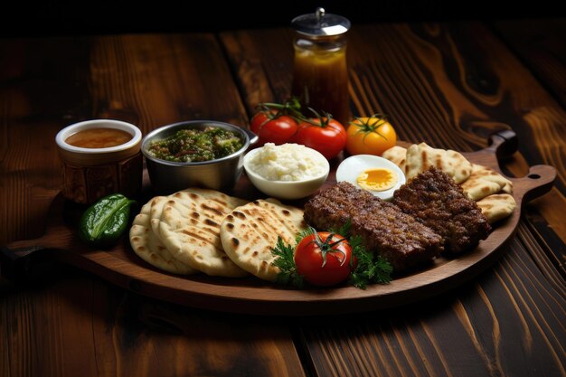 Kinkali, een Kaukasisch gerecht geserveerd op een houten tafel in een café