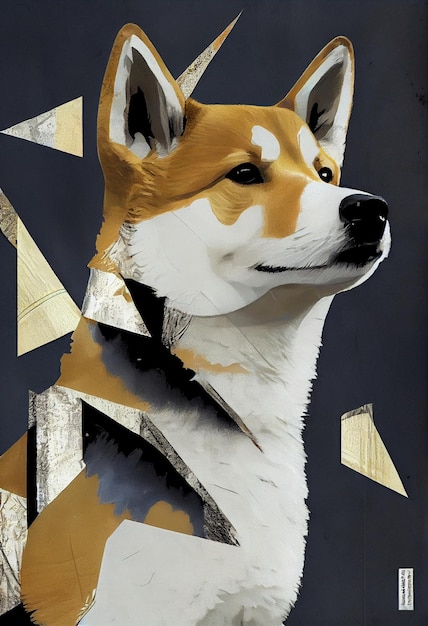 Kintsugi collage pop Japanse kunst elegante Akita Inu.