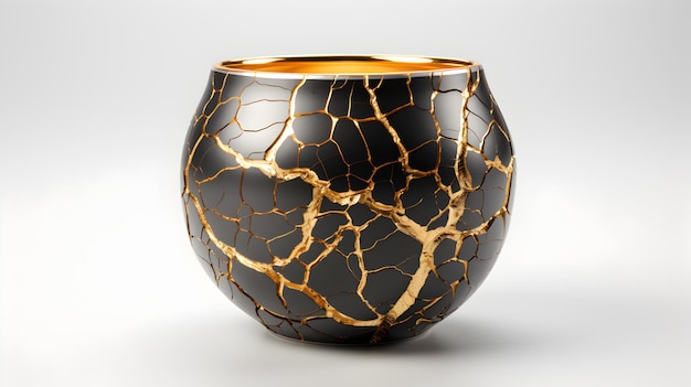 Premium AI Image  Shining Resurgence Kintsugi Pottery with Gold