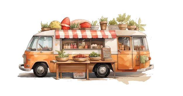 Foto venditore di chioschi carrello e camion per tende da strada vendono vestiti per libri fast food