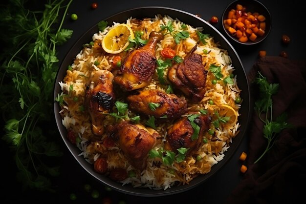 Foto kip biryani met gestoomde basmati rijst