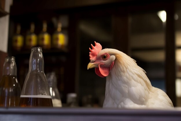 Kip drinkt bier Pub-bar Genereer Ai