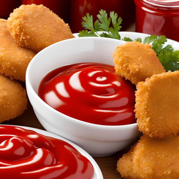 Kipnuggets met ketchup generatieve kunst door AI