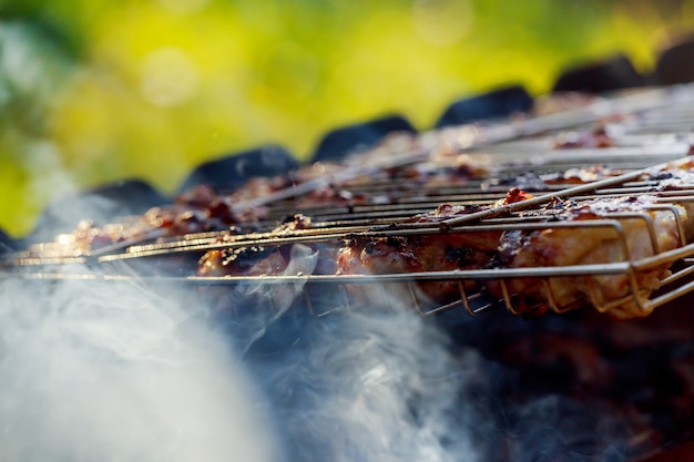 Kippenborsten koken op de barbecue grill