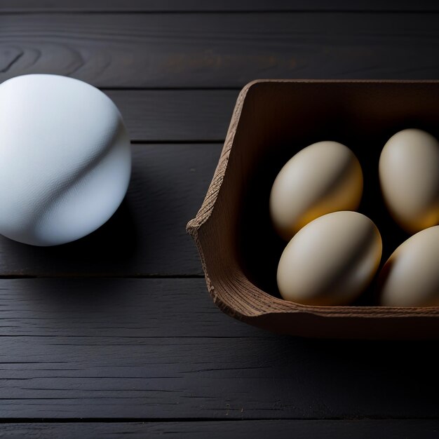 Kippeneieren op een houten tafel