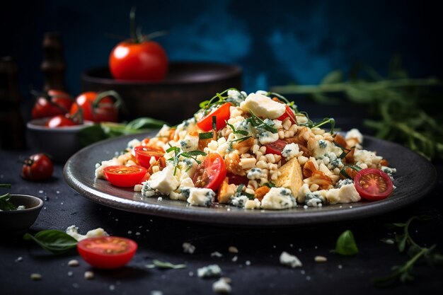 Kippsalade met een pittige blauwe kaas dressing