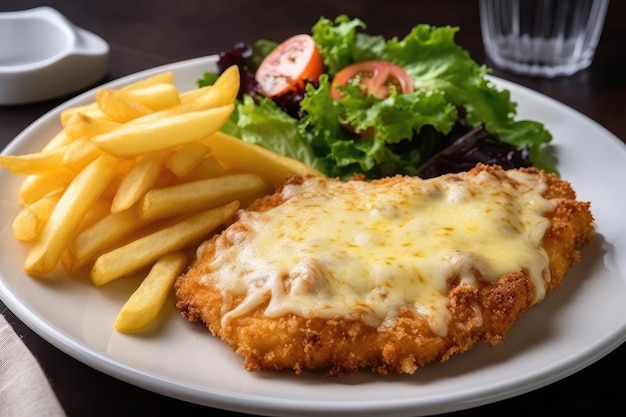 kipschnitzel Parmigiana met gesmolten kaas AI gegenereerd