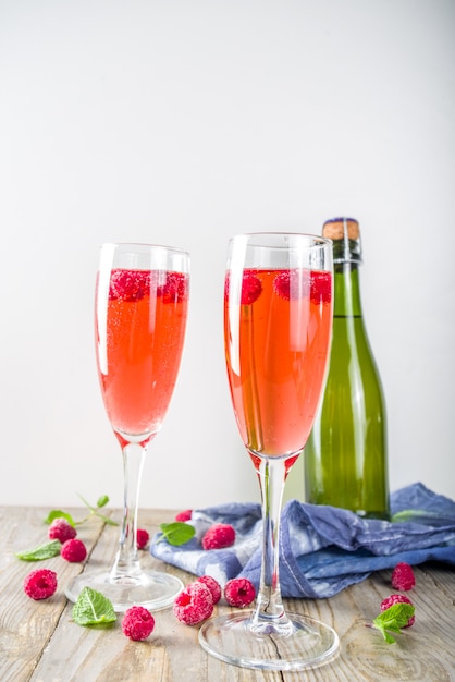 Kir Royale Cocktail with Raspberries