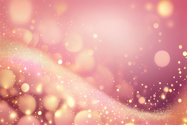 キラキラ輝くグラデーション背景イラストピンクの背景に金色の花粉 ぼけ Shiny gradient background illustration Golden pollen on a pink background