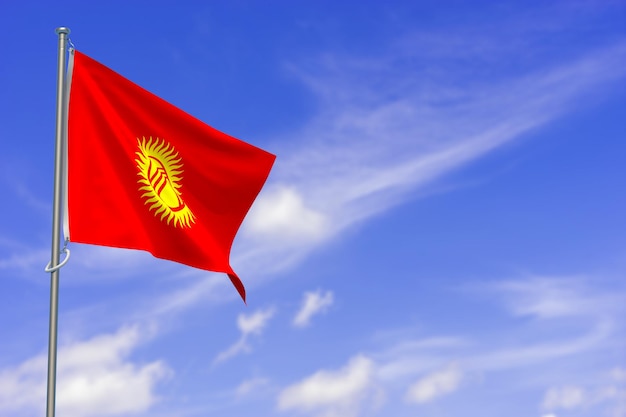 Kirgizische Republiek Vlag Over Blauwe Hemel Achtergrond 3D Illustratie