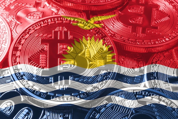 Kiribati bitcoin vlag, nationale vlag cryptocurrency concept zwarte achtergrond