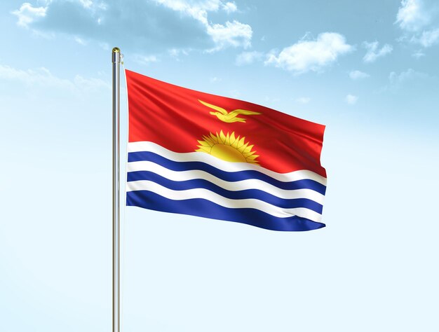 Kiribati nationale vlag zwaaien in blauwe lucht met wolken Kiribati vlag 3D illustratie