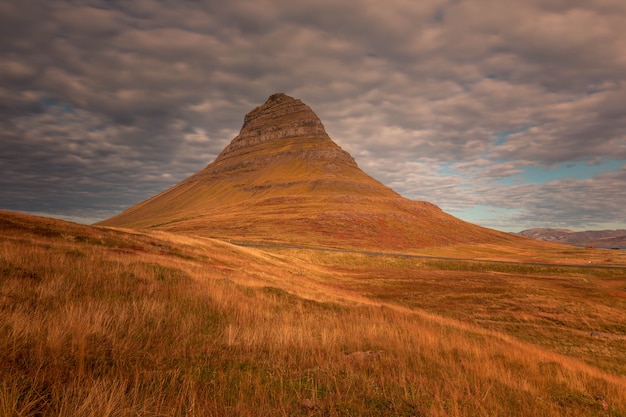 Kirkjufell mountain next to Grundarfjörður at West Iceland. 