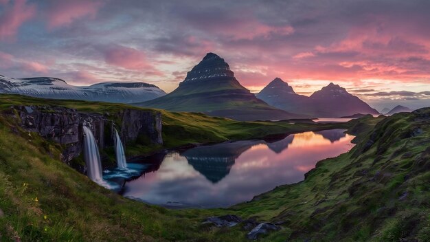 Photo kirkjufell mountains at twilight in iceland