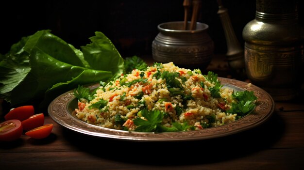 Photo kisir bulgur salad with cumin and romaine lettuce