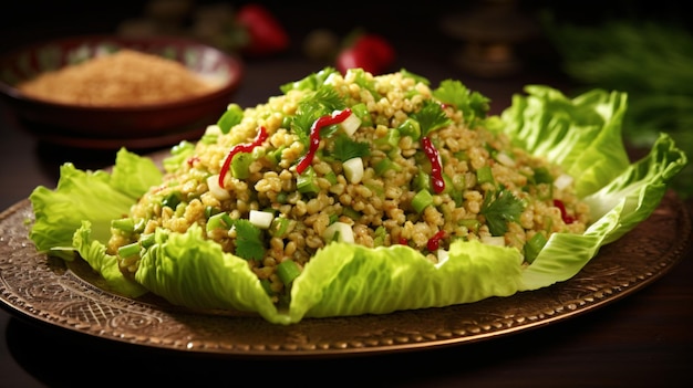 Kisir bulgur salad with cumin and romaine lettuce