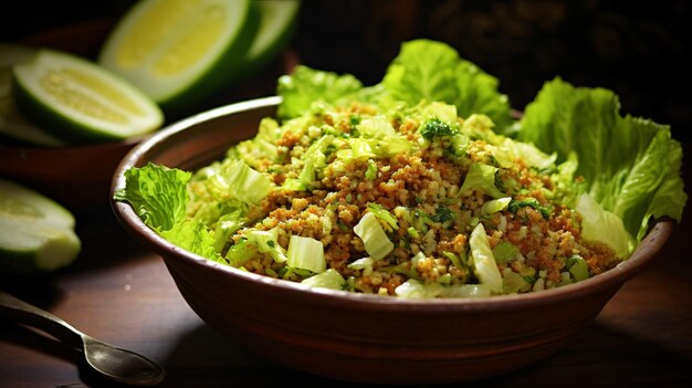 Kisir bulgur salad with cumin and romaine lettuce