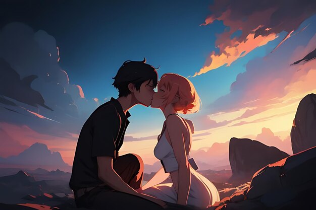 Photo kissing anime couple