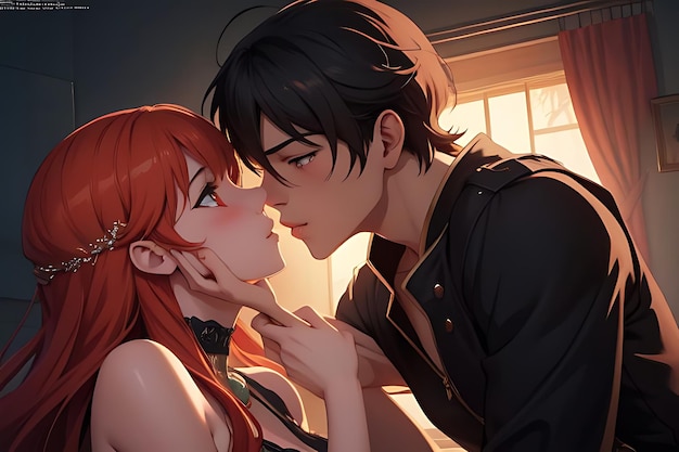 kissing anime couple