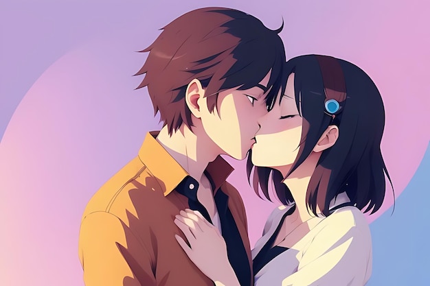 kissing anime couple